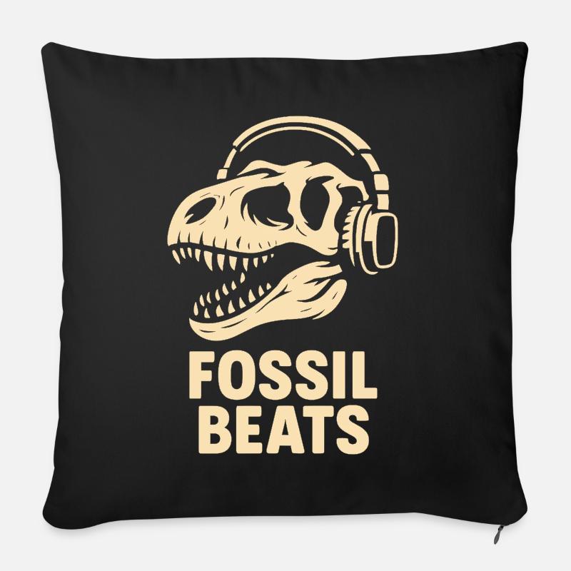 Fossil Beats Dinosaur mit Kopfhörer - Sofakissenbezug 45 x 45 cm - Schwarz