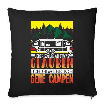 Camper Camping Caravane Dicton - Housse de coussin décorative 45 x 45 cm - noir - Devant