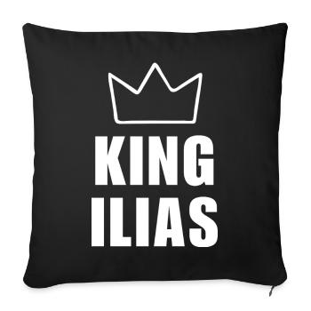 Nom d'Ilias avec la lettre I - T-shirt King Crown - Housse de coussin décorative 45 x 45 cm - noir - Devant