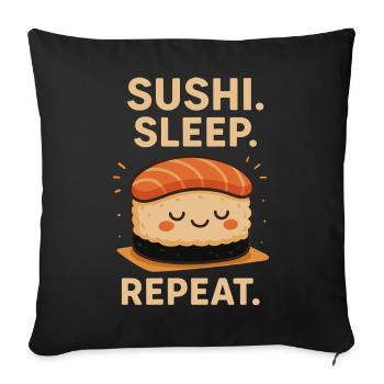 Sushi Sleep Repeat – Design Kawaii Amusant - Housse de coussin décorative 45 x 45 cm - noir - Devant