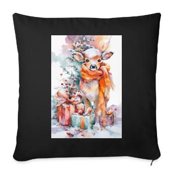 Cerf hivernal aquarelle avec cadeaux - Housse de coussin décorative 45 x 45 cm - noir - Devant