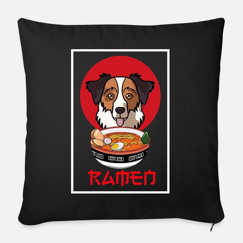 Australian Shepherd Dog Ramen-Nudelschalen-Kunst - Sofakissenbezug 45 x 45 cm - Schwarz