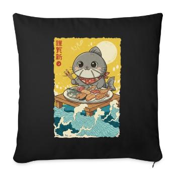 Kawaii Cats Fish - Sofa pillowcase 17,3'' x 17,3'' (45 x 45 cm) - black - Front
