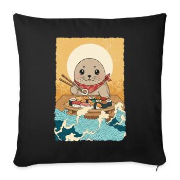 Kawaii Seal North Sea Sushi - Sofa pillowcase 17,3'' x 17,3'' (45 x 45 cm) - black - Front