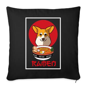 Welsh Corgi Ramen Kawaii Japanese Noodle Art - Sofa pillowcase 17,3'' x 17,3'' (45 x 45 cm) - black - Front