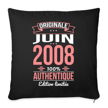Anniversaire 18 ans - Originale - Juin 2008 - Housse de coussin décorative 45 x 45 cm - noir - Devant