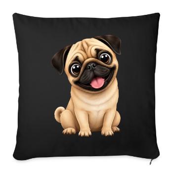 Petit ami fidèle au dessin animé carlin mignon qui s’installe - Housse de coussin décorative 45 x 45 cm - noir - Devant