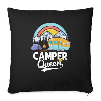Camping Queen Camper Queen Caravan Gift - Sofa pillowcase 17,3'' x 17,3'' (45 x 45 cm) - black - Front