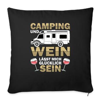 Camping Weinliebhaber Camper Wohnmobil Campen Wein - Sofakissenbezug 45 x 45 cm - Schwarz - Vorne