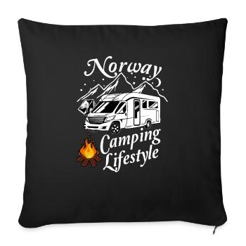 Norway camping lifestyle with motorhome on vacation - Sofa pillowcase 17,3'' x 17,3'' (45 x 45 cm) - black - Front