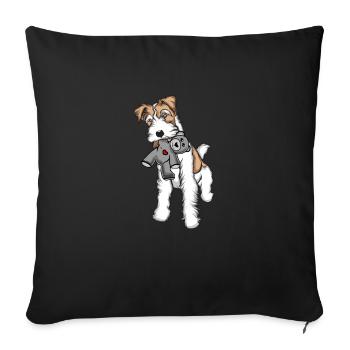 Foxterrier Drahthaar Kuscheltier T-Shirt - Sofakissenbezug 45 x 45 cm - Schwarz - Vorne