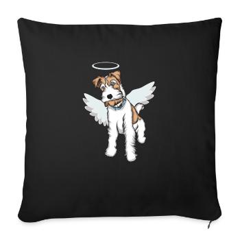 Foxterrier Drahthaar Engel | Foxterrier T-Shirt - Sofakissenbezug 45 x 45 cm - Schwarz - Vorne