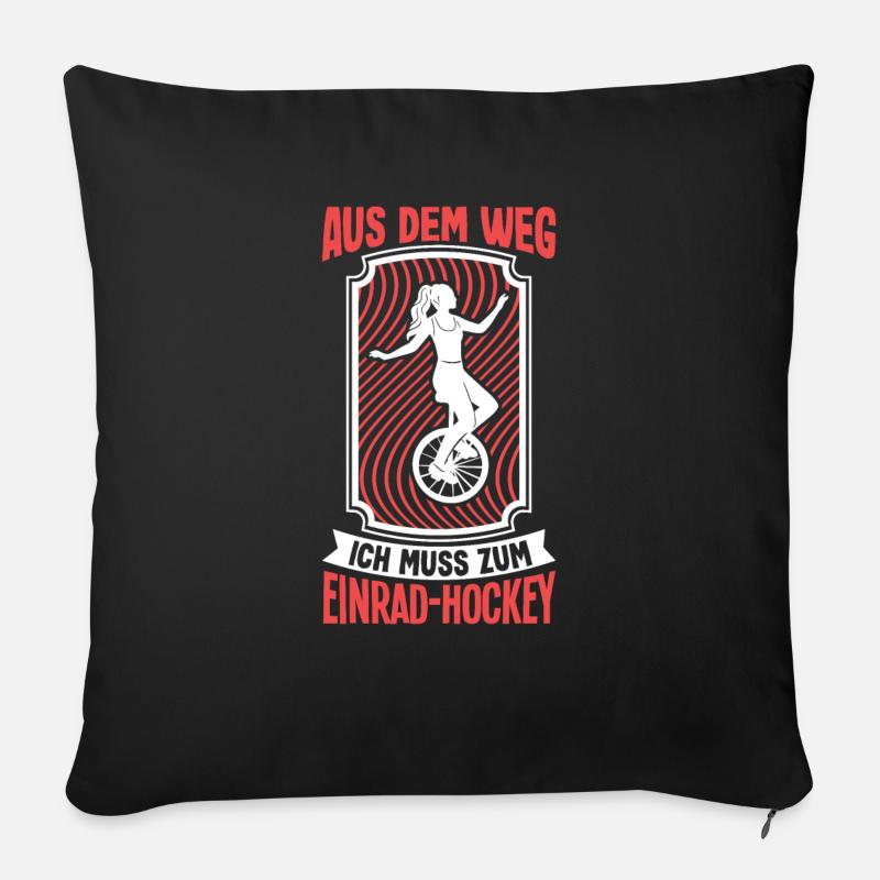 Aus dem ich muss zum Einrad-Hockey Einrad Hockey - Sofakissenbezug 45 x 45 cm - Schwarz
