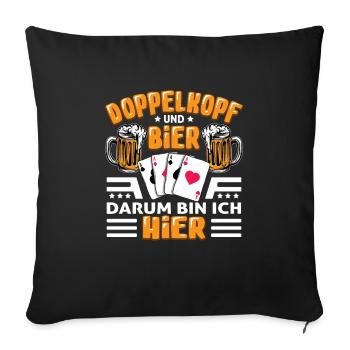 Doppelkopf und Bier Spielkarten Kartenspieler - Sofakissenbezug 45 x 45 cm - Schwarz - Vorne