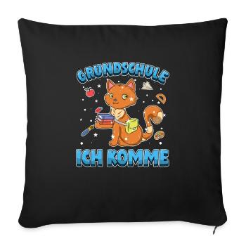 Grundschule ich komme Einschulung Katze - Sofakissenbezug 45 x 45 cm - Schwarz - Vorne