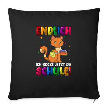 Endlich ich rocke jetzt die Schule Katze - Sofakissenbezug 45 x 45 cm - Schwarz - Vorne