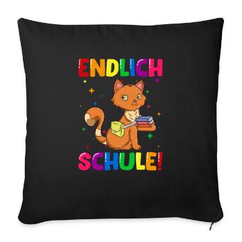 Endlich Schule Katze Einschulung Schulkind - Sofakissenbezug 45 x 45 cm - Schwarz - Vorne