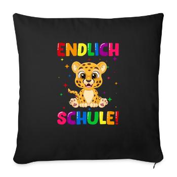 Endlich Schule Leopard Einschulung Schulkind - Sofakissenbezug 45 x 45 cm - Schwarz - Vorne