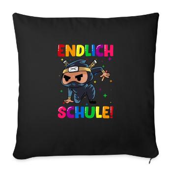 Endlich Schule Ninja Einschulung Schulkind - Sofakissenbezug 45 x 45 cm - Schwarz - Vorne