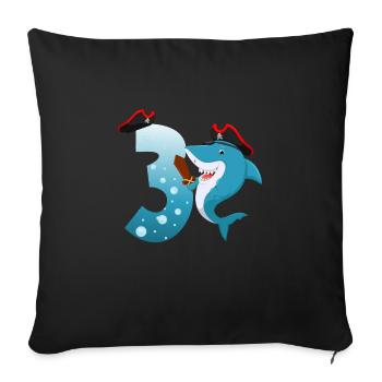 3ème fête d’anniversaire des enfants Shark - Housse de coussin décorative 45 x 45 cm - noir - Devant