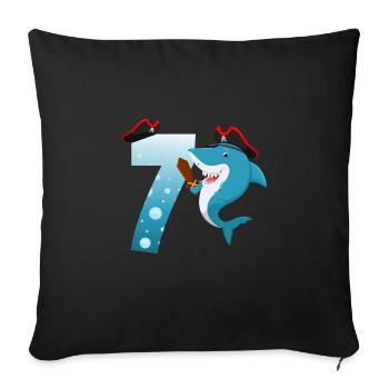 7ème fête d’anniversaire des enfants Shark - Housse de coussin décorative 45 x 45 cm - noir - Devant