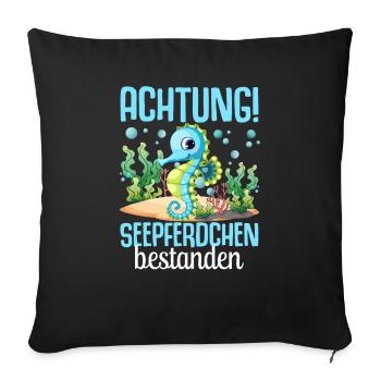 Seepferdchen Abzeichen Seepferdchen bestanden - Sofakissenbezug 45 x 45 cm - Schwarz - Vorne