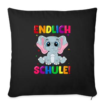 Endlich Schule Elefant Einschulung Schulkind - Sofakissenbezug 45 x 45 cm - Schwarz - Vorne