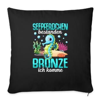 Seepferdchen Abzeichen Seepferdchen bestanden - Sofakissenbezug 45 x 45 cm - Schwarz - Vorne