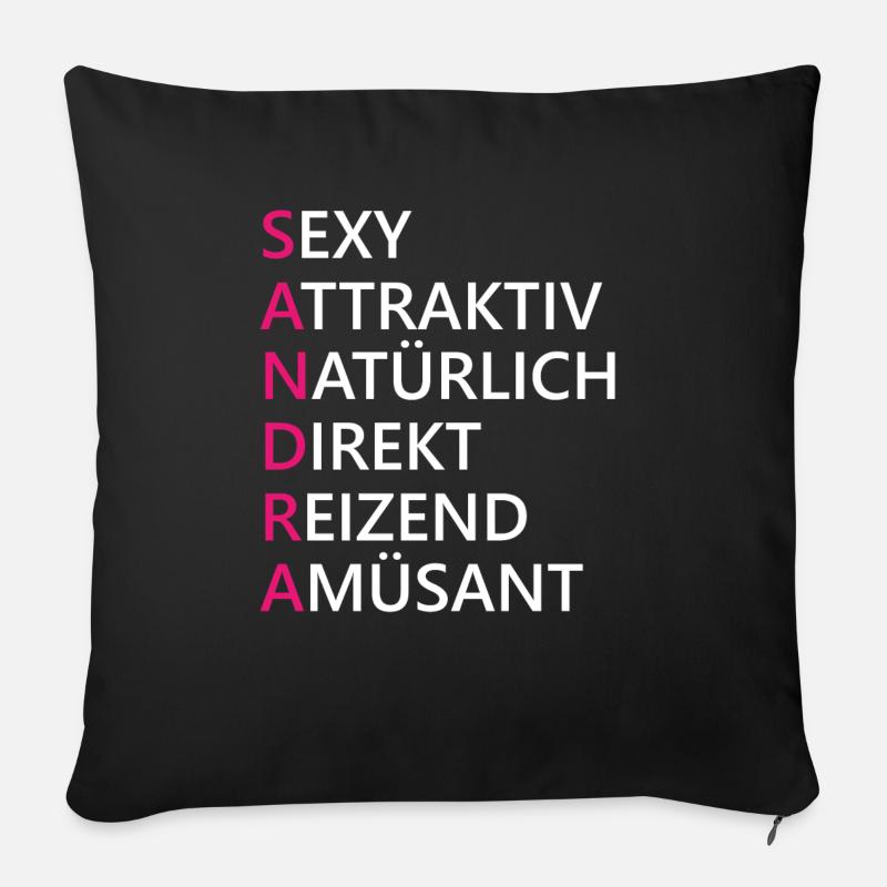 Sandra Name Geschenk - Sofakissenbezug 45 x 45 cm - Schwarz
