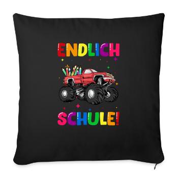Endlich Schule Truck Einschulung Schulkind - Sofakissenbezug 45 x 45 cm - Schwarz - Vorne