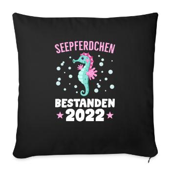 Seepferdchen Abzeichen Seepferdchen bestanden 2022 - Sofakissenbezug 45 x 45 cm - Schwarz - Vorne