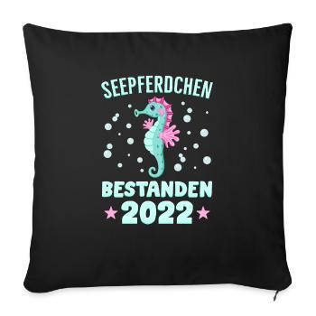 Seepferdchen Abzeichen Seepferdchen bestanden 2022 - Sofakissenbezug 45 x 45 cm - Schwarz - Vorne