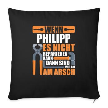 Vorname Philipp Name Geburtstag Geschenk - Sofakissenbezug 45 x 45 cm - Schwarz - Vorne