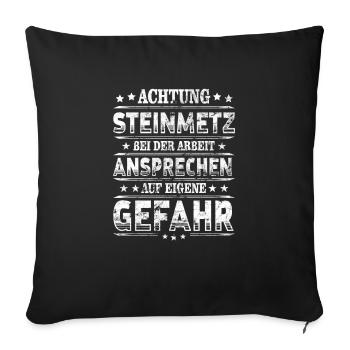 Steinmetz Achtung Steinhauer bei Arbeit - Sofakissenbezug 45 x 45 cm - Schwarz - Vorne