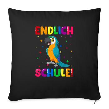 Endlich Schule Papagei 1. Klasse - Sofakissenbezug 45 x 45 cm - Schwarz - Vorne