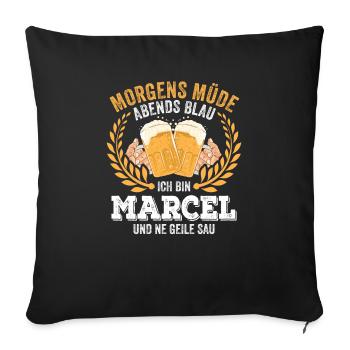 Marcel Vorname Name Geburtstag Bier saufen - Sofakissenbezug 45 x 45 cm - Schwarz - Vorne