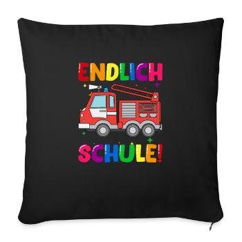 Endlich Schule Feuerwehr Einschulung Schulkind - Sofakissenbezug 45 x 45 cm - Schwarz - Vorne