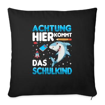 Schulkind Hai Einschulung 1. Klasse Schule - Sofakissenbezug 45 x 45 cm - Schwarz - Vorne