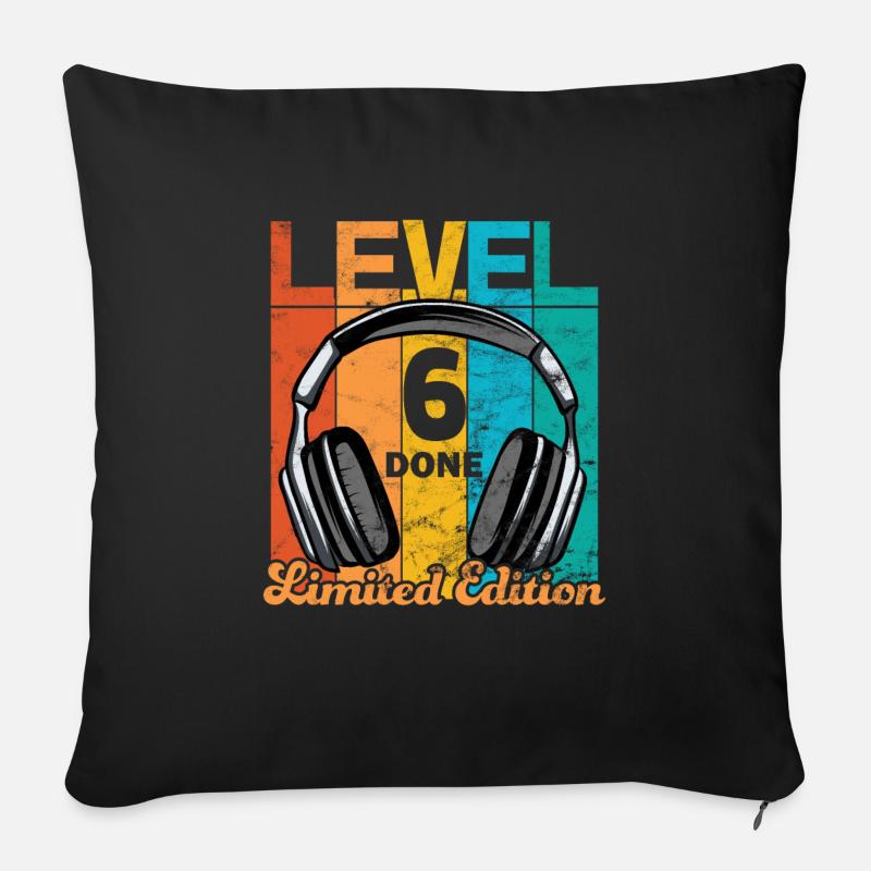 Anniversaire de jeu 6 ans Niveau 6 complet - Housse de coussin décorative 45 x 45 cm - noir