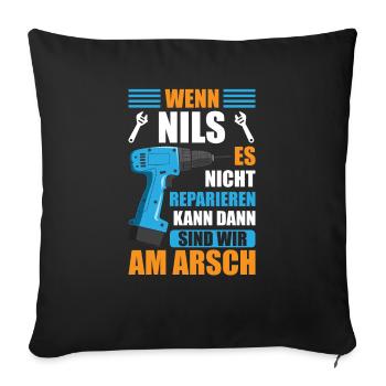 Nils Vorname Name Geburtstag Reparieren - Sofakissenbezug 45 x 45 cm - Schwarz - Vorne