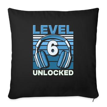 Niveau 6 Jeu d’anniversaire de jeu débloqué - Housse de coussin décorative 45 x 45 cm - noir - Devant