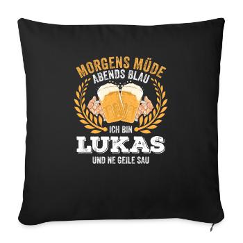 Lukas Vorname Name Geburtstag Bier saufen - Sofakissenbezug 45 x 45 cm - Schwarz - Vorne