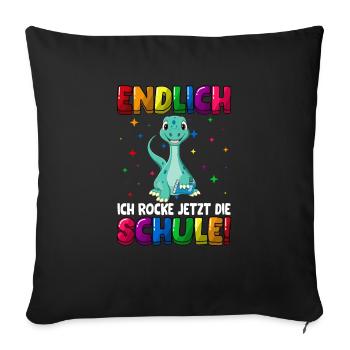 Endlich ich rocke jetzt die Schule Dino - Sofakissenbezug 45 x 45 cm - Schwarz - Vorne