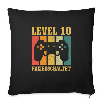Level 10 freigeschaltet - Sofakissenbezug 45 x 45 cm - Schwarz - Vorne