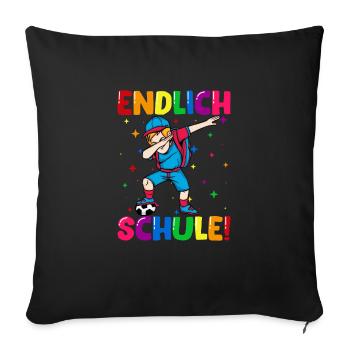 Endlich Schule Fußball Einschulung Schulkind - Sofakissenbezug 45 x 45 cm - Schwarz - Vorne