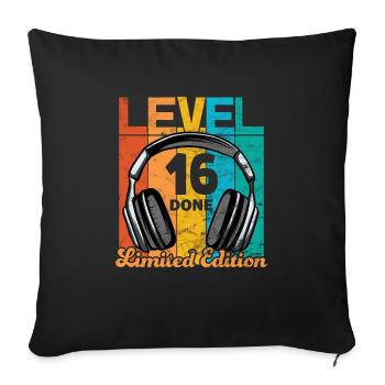 Anniversaire de jeu 16 ans Niveau 16 Terminé - Housse de coussin décorative 45 x 45 cm - noir - Devant