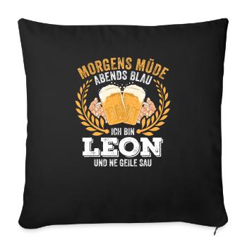 Leon Vorname Name Geburtstag Bier saufen - Sofakissenbezug 45 x 45 cm - Schwarz - Vorne