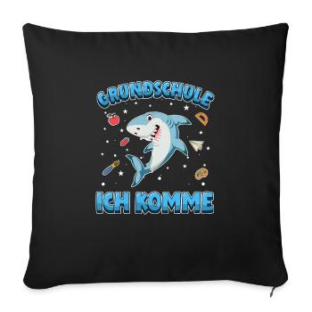 Grundschule ich komme Einschulung Hai - Sofakissenbezug 45 x 45 cm - Schwarz - Vorne