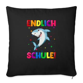 Endlich Schule Hai Einschulung Schulkind - Sofakissenbezug 45 x 45 cm - Schwarz - Vorne