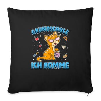 Grundschule ich komme Einschulung Kätzchen - Sofakissenbezug 45 x 45 cm - Schwarz - Vorne